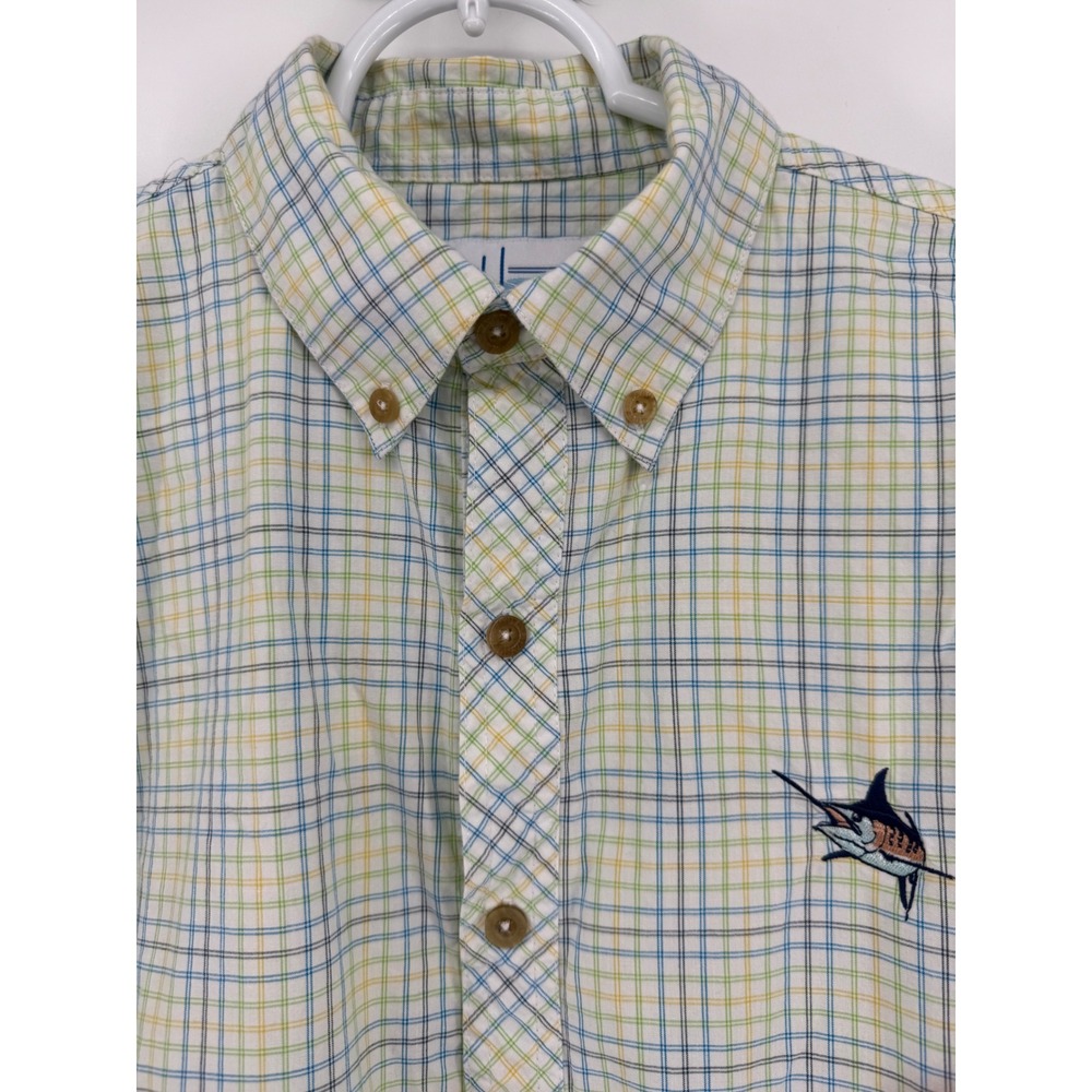 Aftco Guy Harvey Plaid‎ Button Down Shirt Men's Marlin Embroidered Long Sleeve
